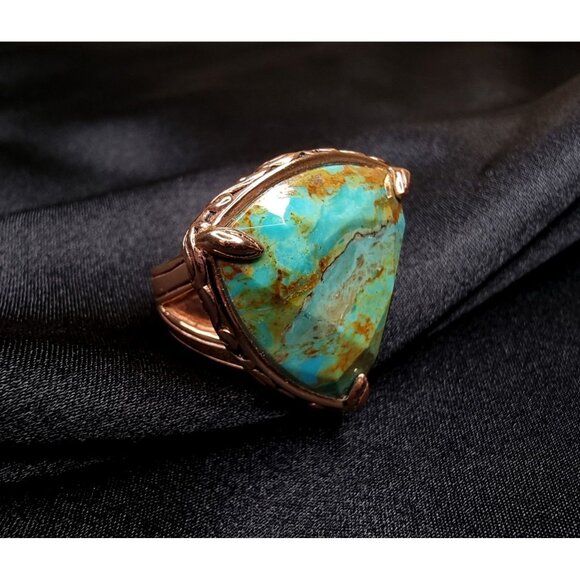 Genuine Turquoise Copper Ring Barse Thailand Size 6.5 Triangle - Picture 2 of 5